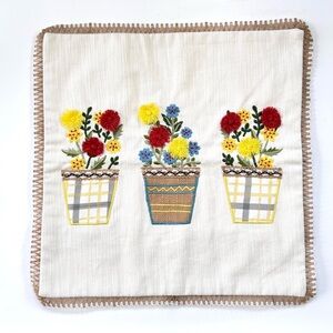 Flower in Pots Embroidered Pillow Case Zipper 15.5” x 15.5”